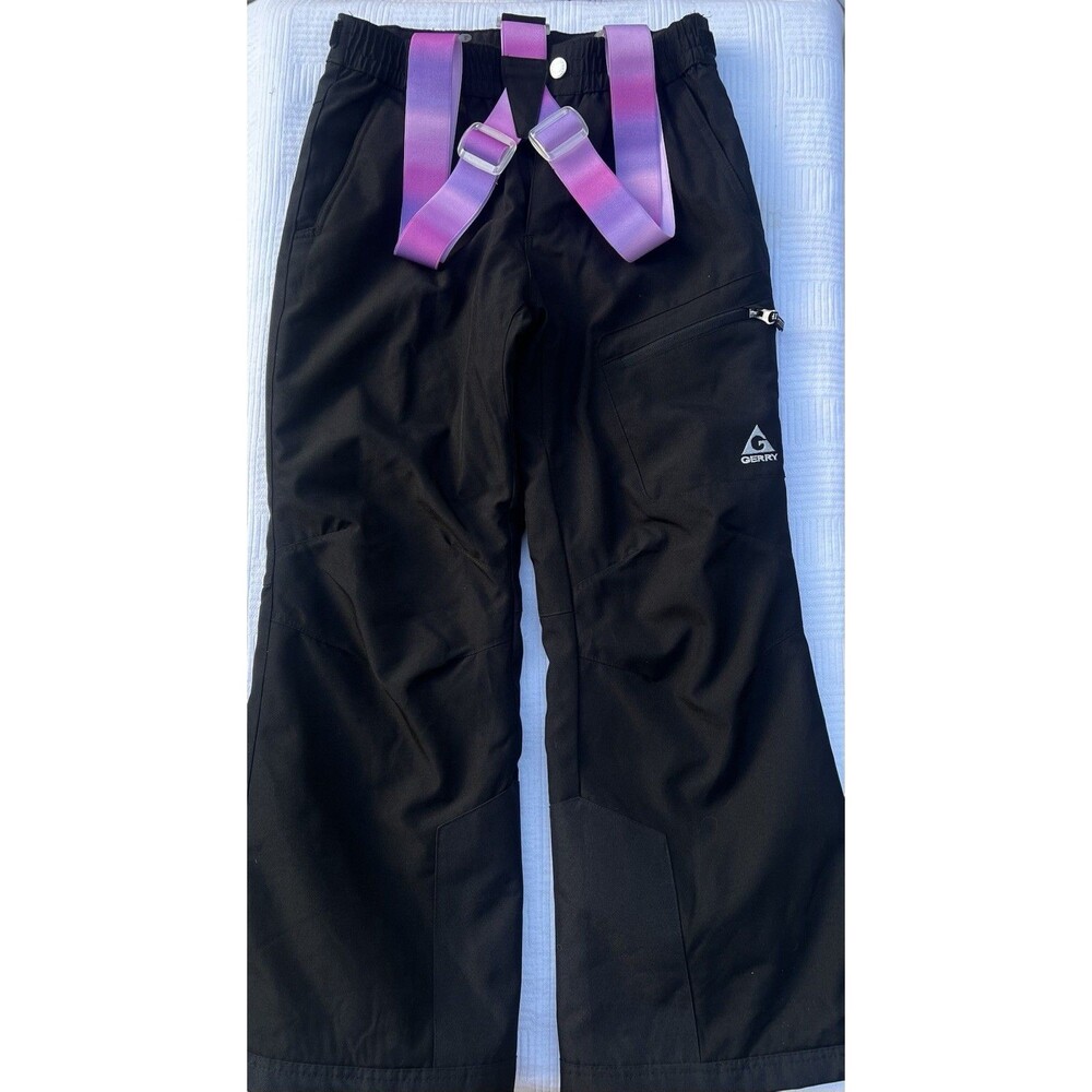 Gerry Kids Snow Pants M 10/12 Black Insulated Ski Bib Pants Ombre Suspenders